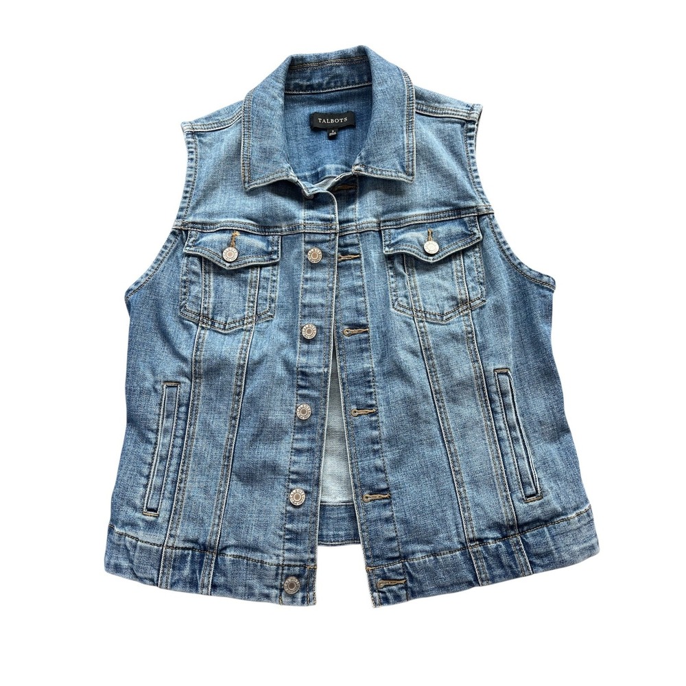 Talbots Blue Denim Vest Women's size S Classic Jean Casual Timeless Fall Staple